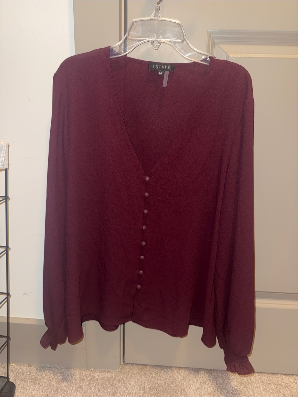 1. State Deep Plum Button-Front V-Neck Top
